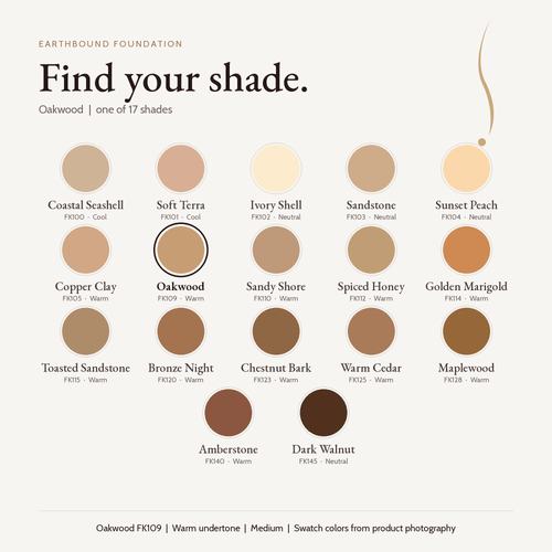 Earthbound Liquid Foundation shade finder with Oakwood selected
