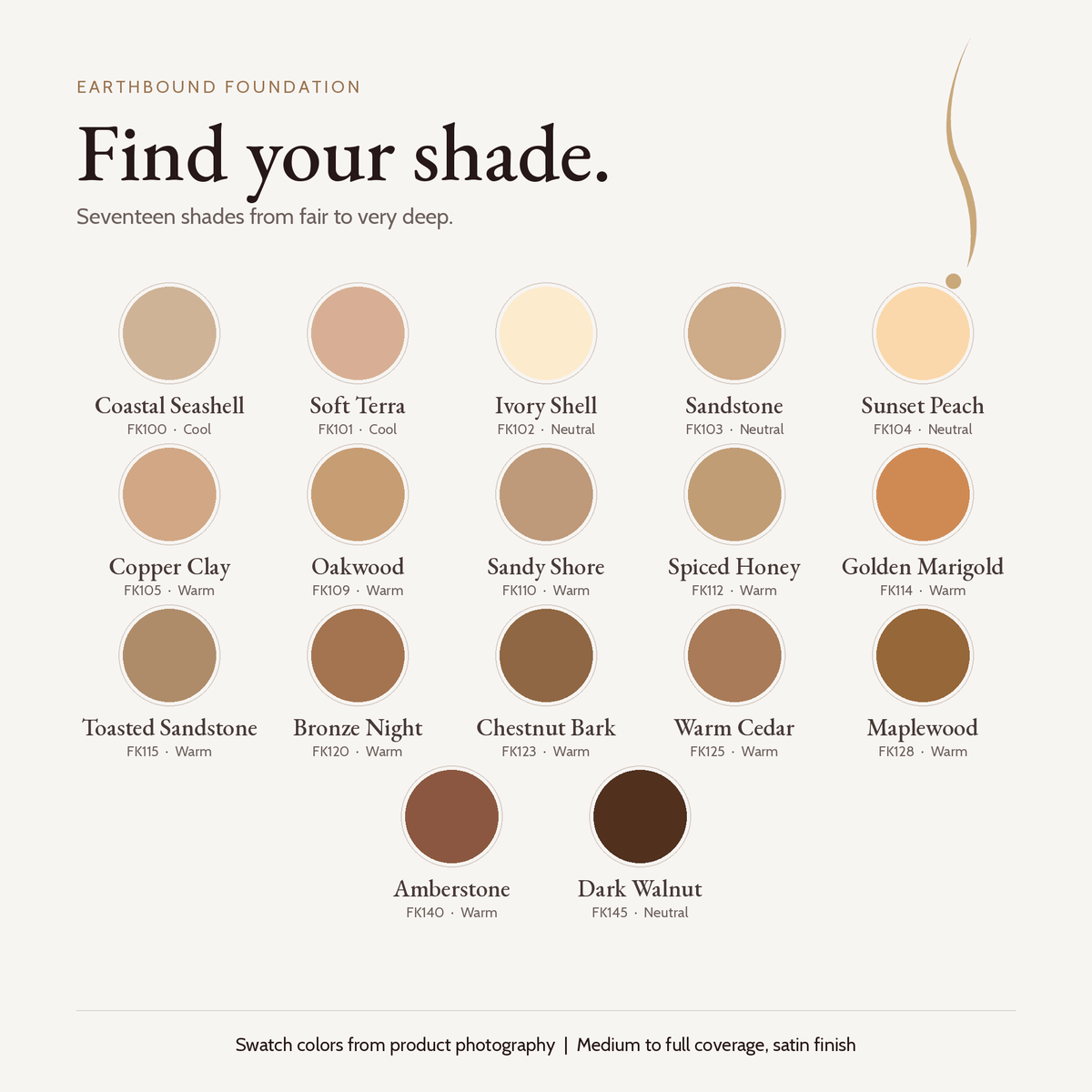 Earthbound Liquid Foundation shade finder, 17 shades