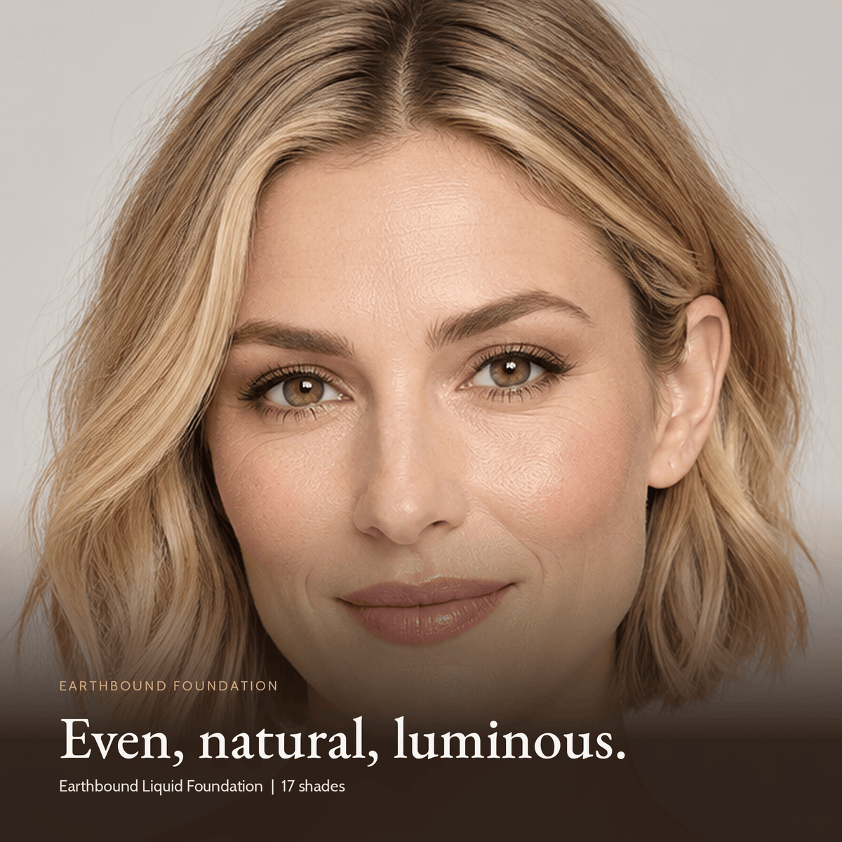 Close-up of model wearing Earthbound Liquid Foundation