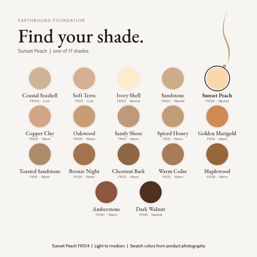 Earthbound Liquid Foundation shade finder with Sunset Peach selected