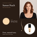 Earthbound Liquid Foundation Sunset Peach shade card with model