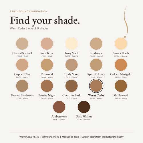 Earthbound Liquid Foundation shade finder with Warm Cedar selected