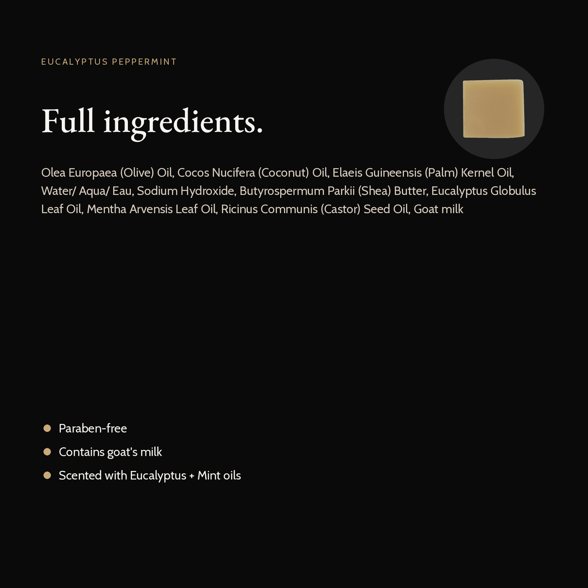 Eucalyptus Peppermint Natural Soap full ingredient list