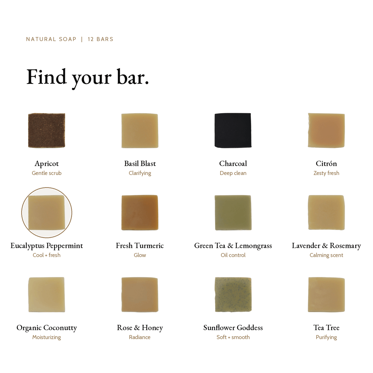 True Colour Beauty natural soap collection with Eucalyptus Peppermint selected