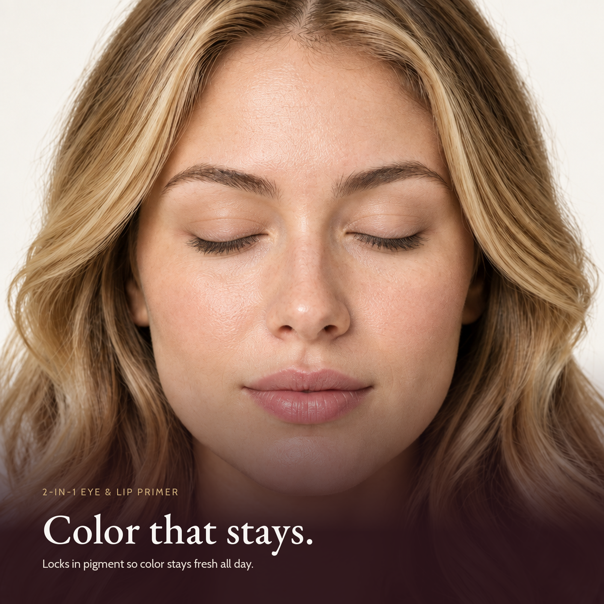 Model wearing 2-in-1 Eye & Lip Primer