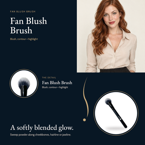 Fan Blush Brush close-up of the fanned bristle head for blush, contour and highlight