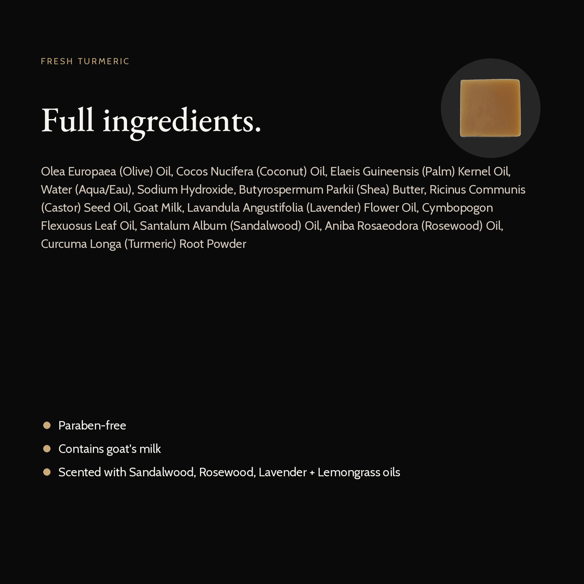 Fresh Turmeric Natural Soap full ingredient list