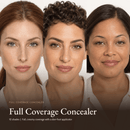 Three models wearing Full Coverage Concealer in fair, medium and deep shades
