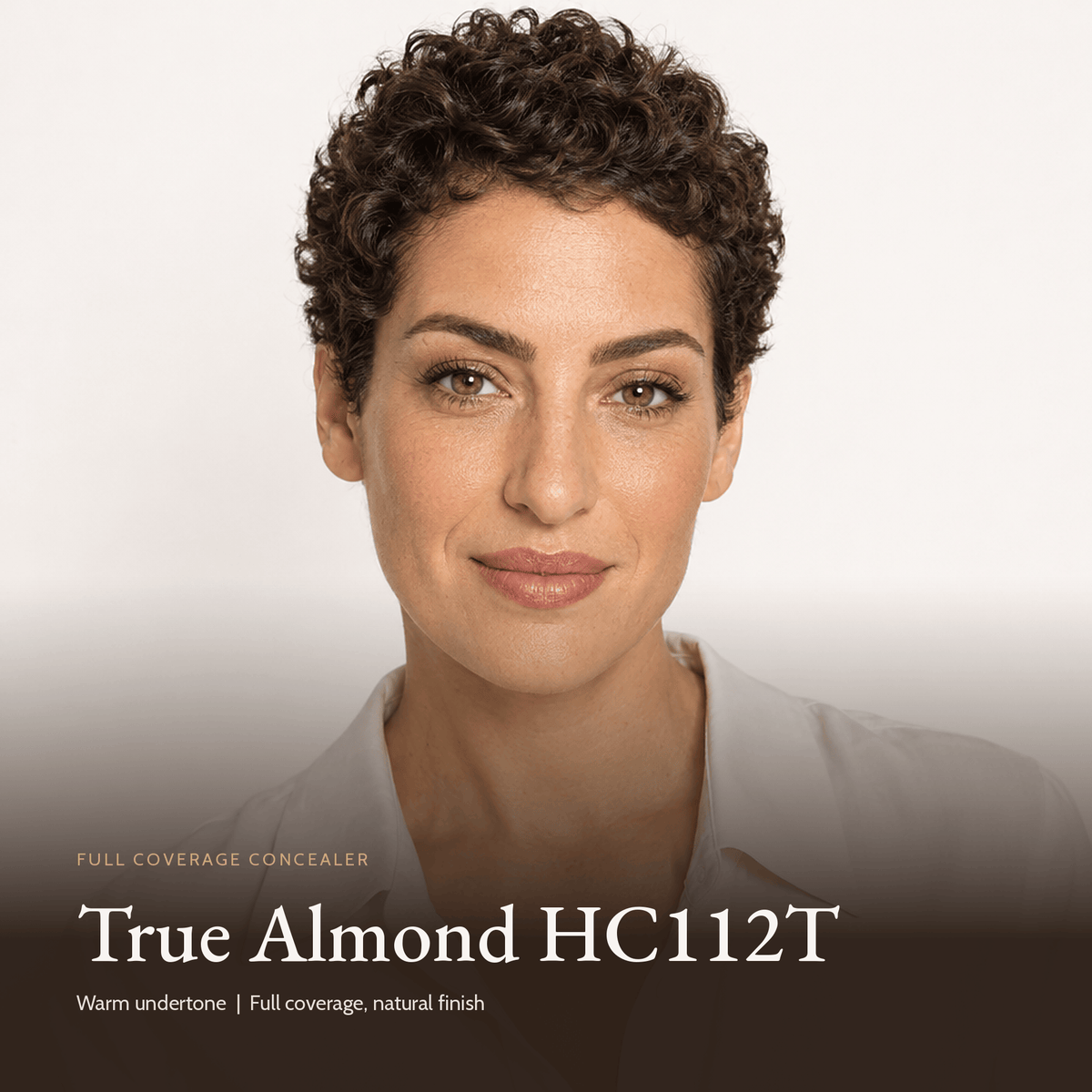 Model wearing Full Coverage Concealer in True Almond HC112T