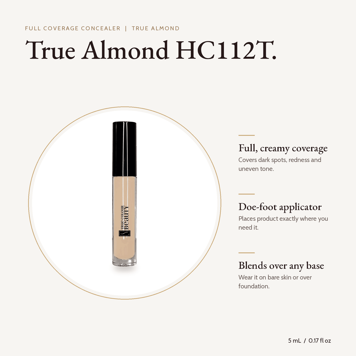 Full Coverage Concealer True Almond HC112T, 5 mL, with key benefits