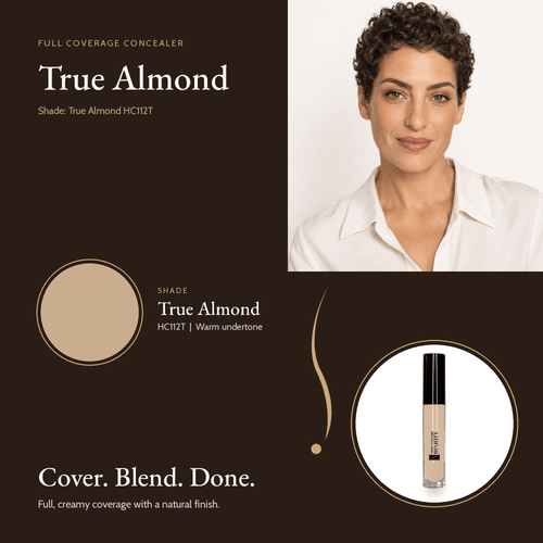 Full Coverage Concealer True Almond HC112T shade swatch with model