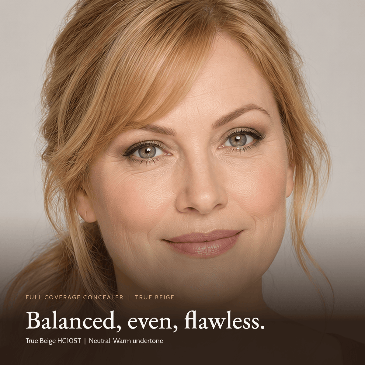 Close-up of model wearing Full Coverage Concealer in True Beige