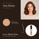 Full Coverage Concealer True Honey HC110T shade swatch with model
