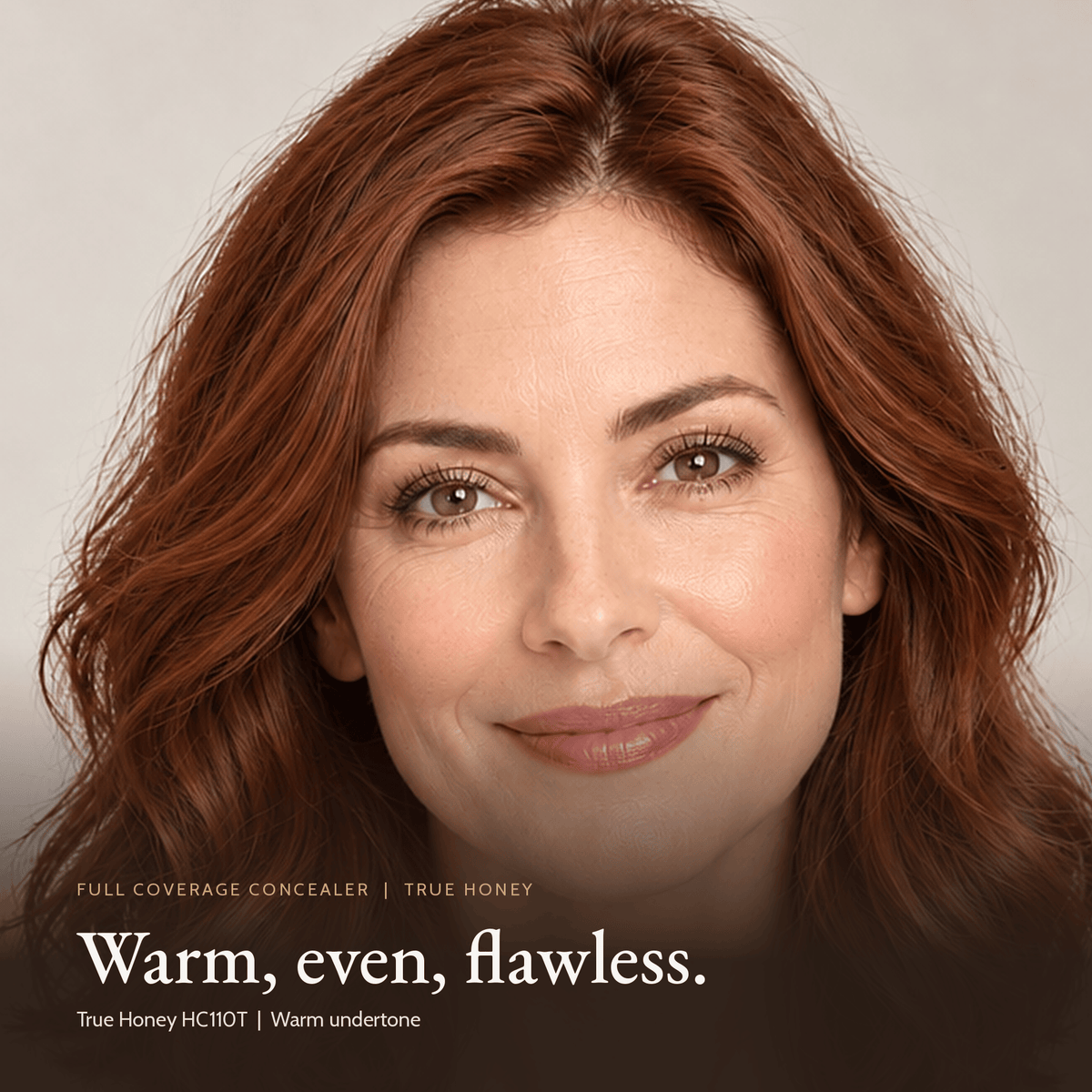 Close-up of model wearing Full Coverage Concealer in True Honey