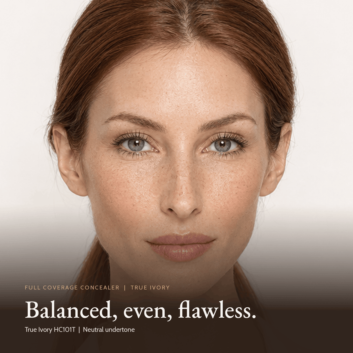 Close-up of model wearing Full Coverage Concealer in True Ivory