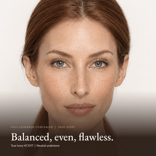 Close-up of model wearing Full Coverage Concealer in True Ivory