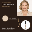 Full Coverage Concealer True Porcelain HC100T shade swatch with model