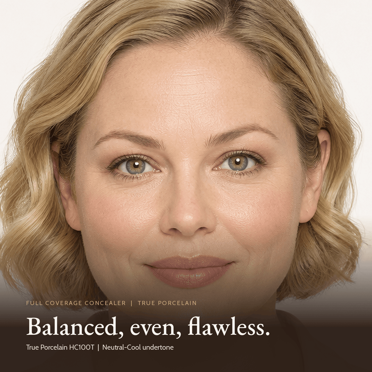 Close-up of model wearing Full Coverage Concealer in True Porcelain