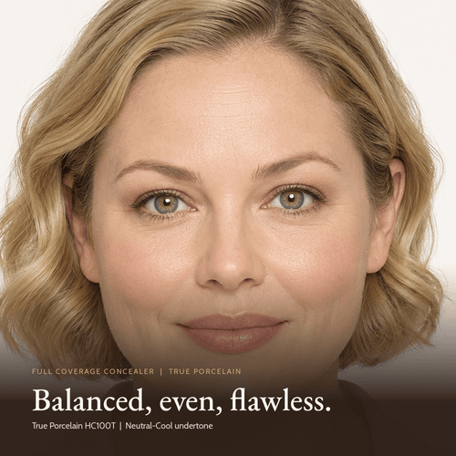 Close-up of model wearing Full Coverage Concealer in True Porcelain