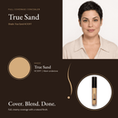 Full Coverage Concealer True Sand HC109T shade swatch with model