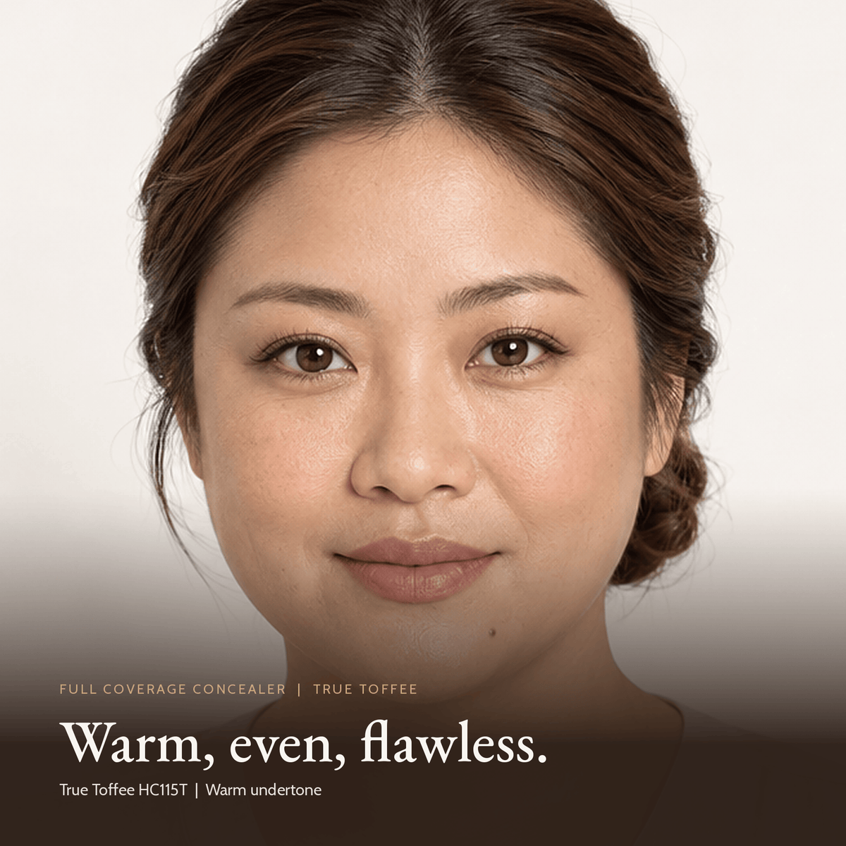 Close-up of model wearing Full Coverage Concealer in True Toffee