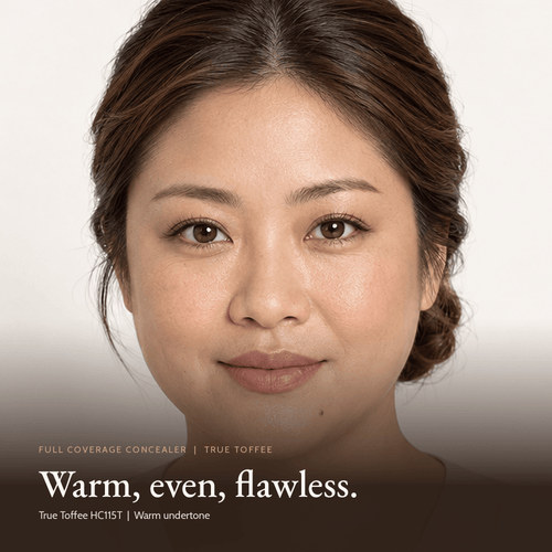 Close-up of model wearing Full Coverage Concealer in True Toffee