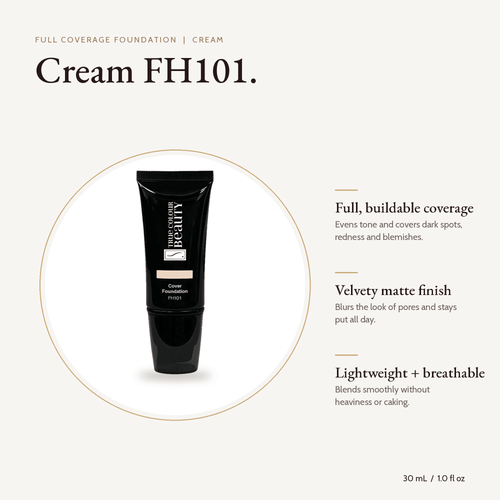 Cream FH101 Full Coverage Foundation tube, 30 mL, with key benefits