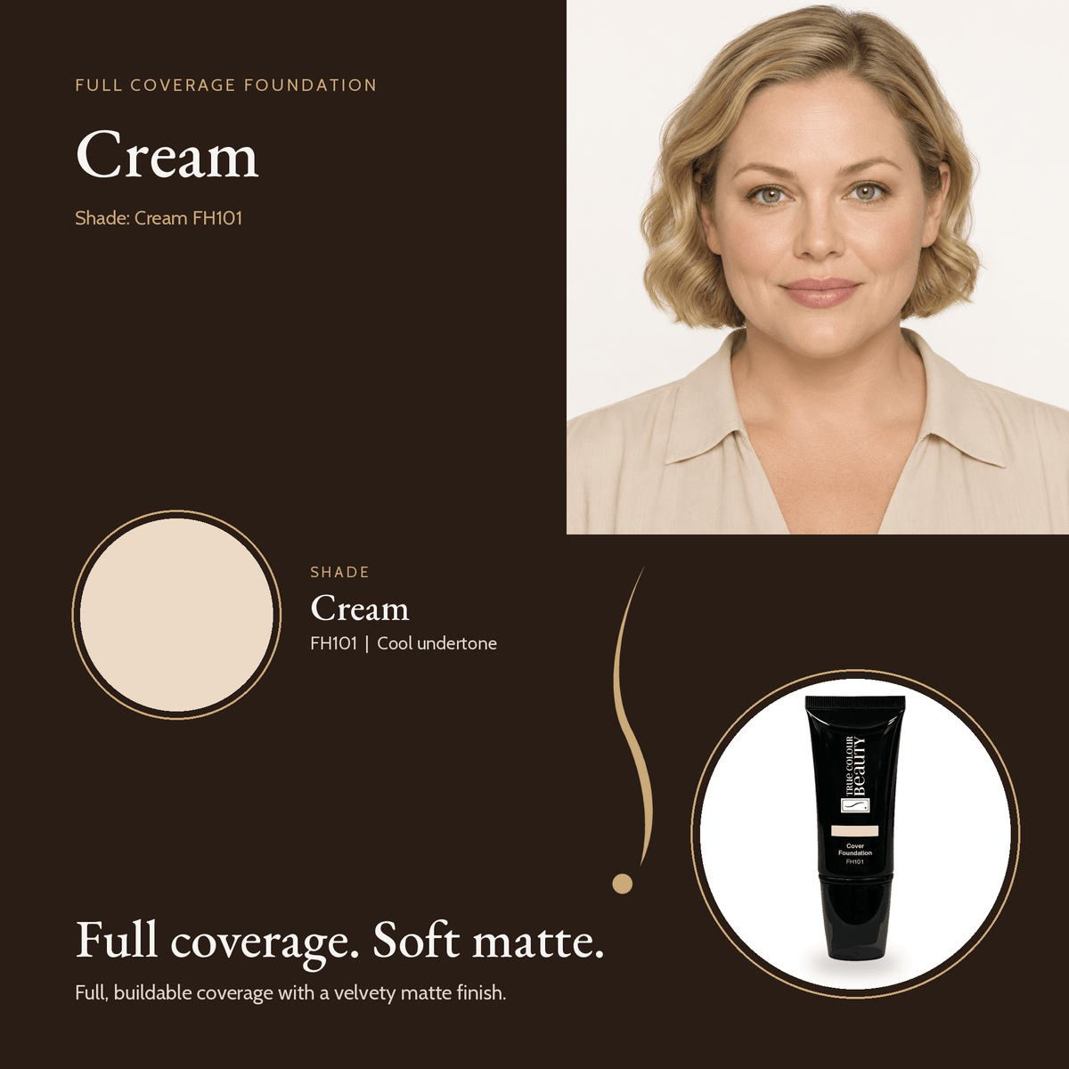 Cream FH101 shade swatch and tube, cool undertone