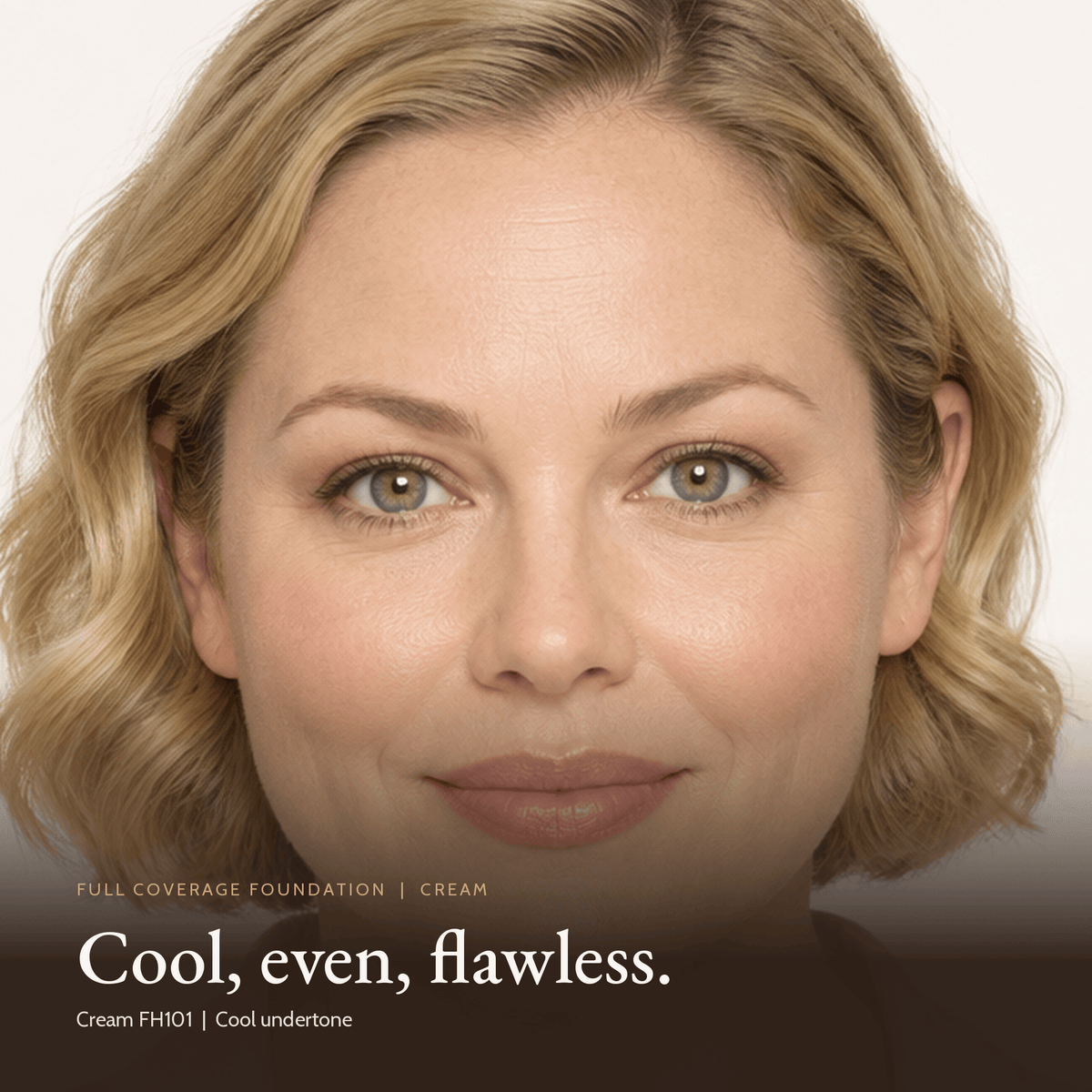 Close-up of a model wearing Full Coverage Foundation in Cream