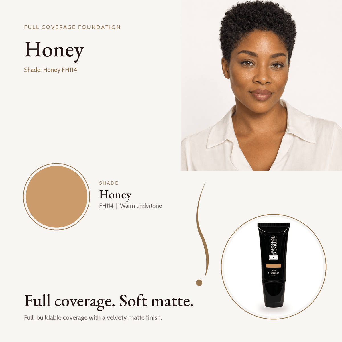 Honey FH114 shade swatch and tube, warm undertone