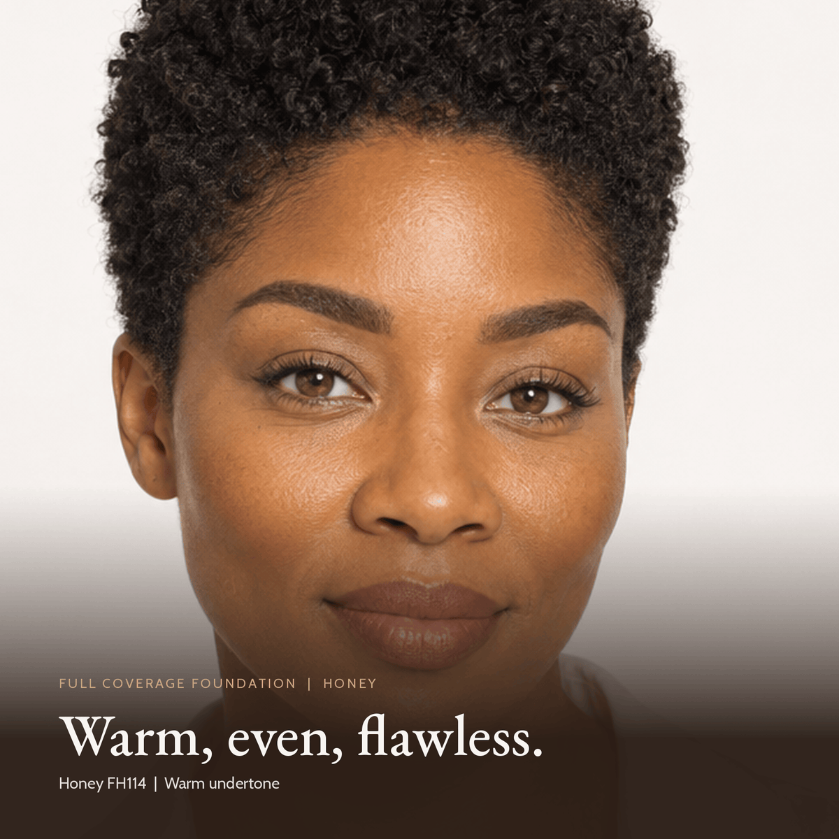 Close-up of a model wearing Full Coverage Foundation in Honey