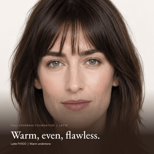 Close-up of a model wearing Full Coverage Foundation in Latte