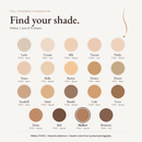 Full Coverage Foundation shade chart with Mellow FH140 highlighted