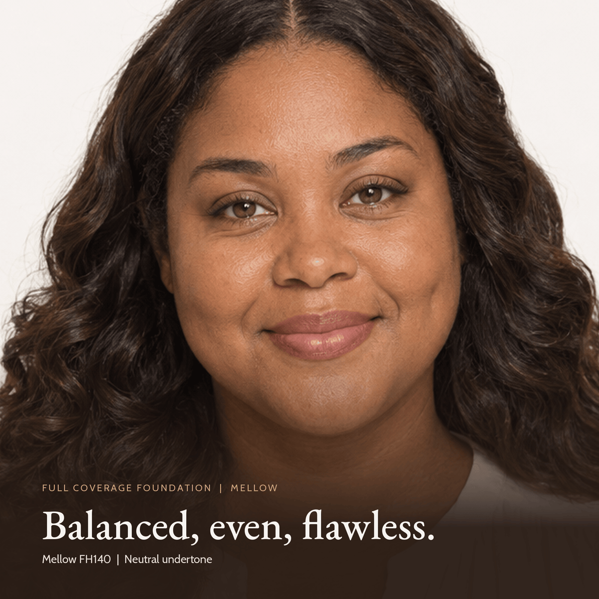 Close-up of a model wearing Full Coverage Foundation in Mellow