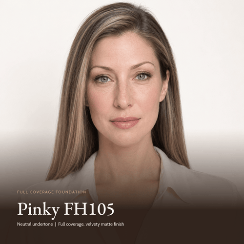 Model wearing Full Coverage Foundation in Pinky FH105, neutral undertone