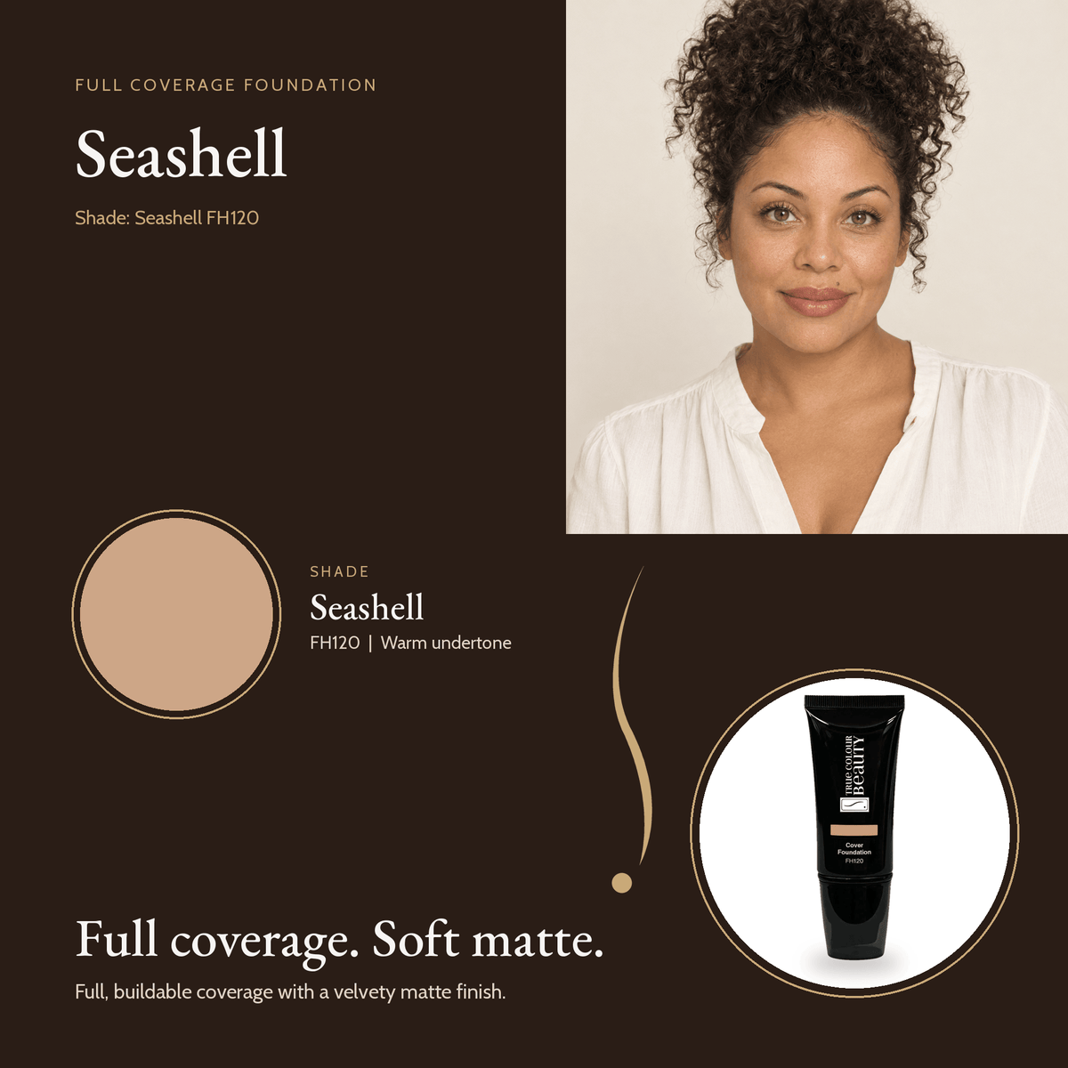 Seashell FH120 shade swatch and tube, warm undertone