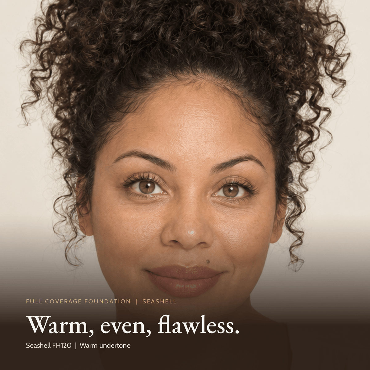 Close-up of a model wearing Full Coverage Foundation in Seashell