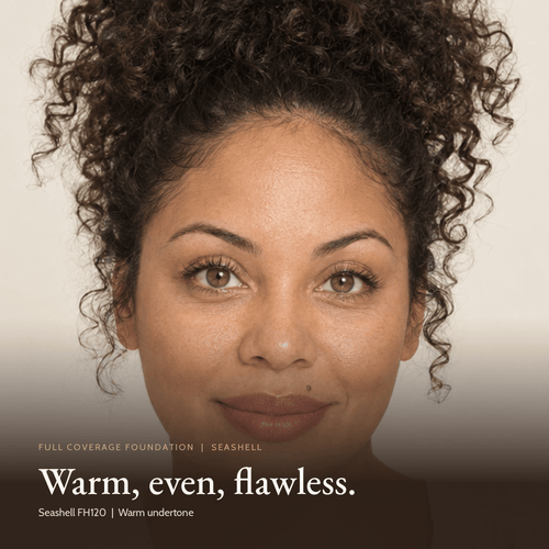 Close-up of a model wearing Full Coverage Foundation in Seashell