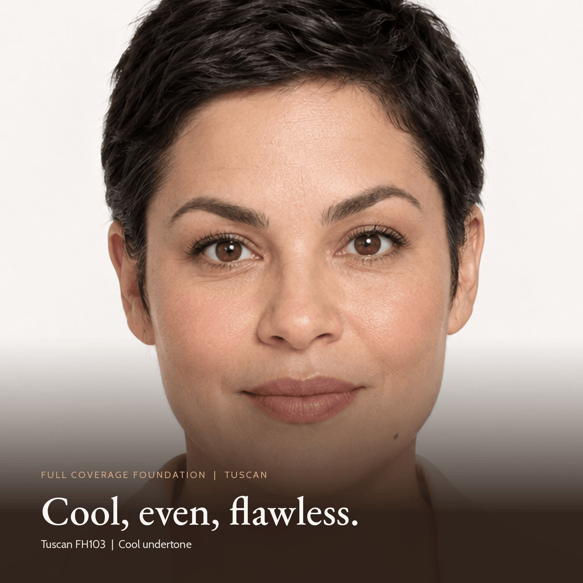 Close-up of a model wearing Full Coverage Foundation in Tuscan