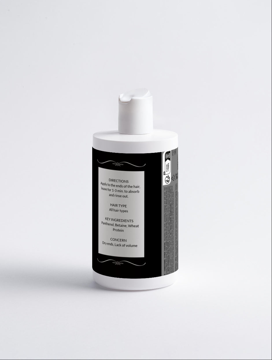 White bottle with a black label on a white background