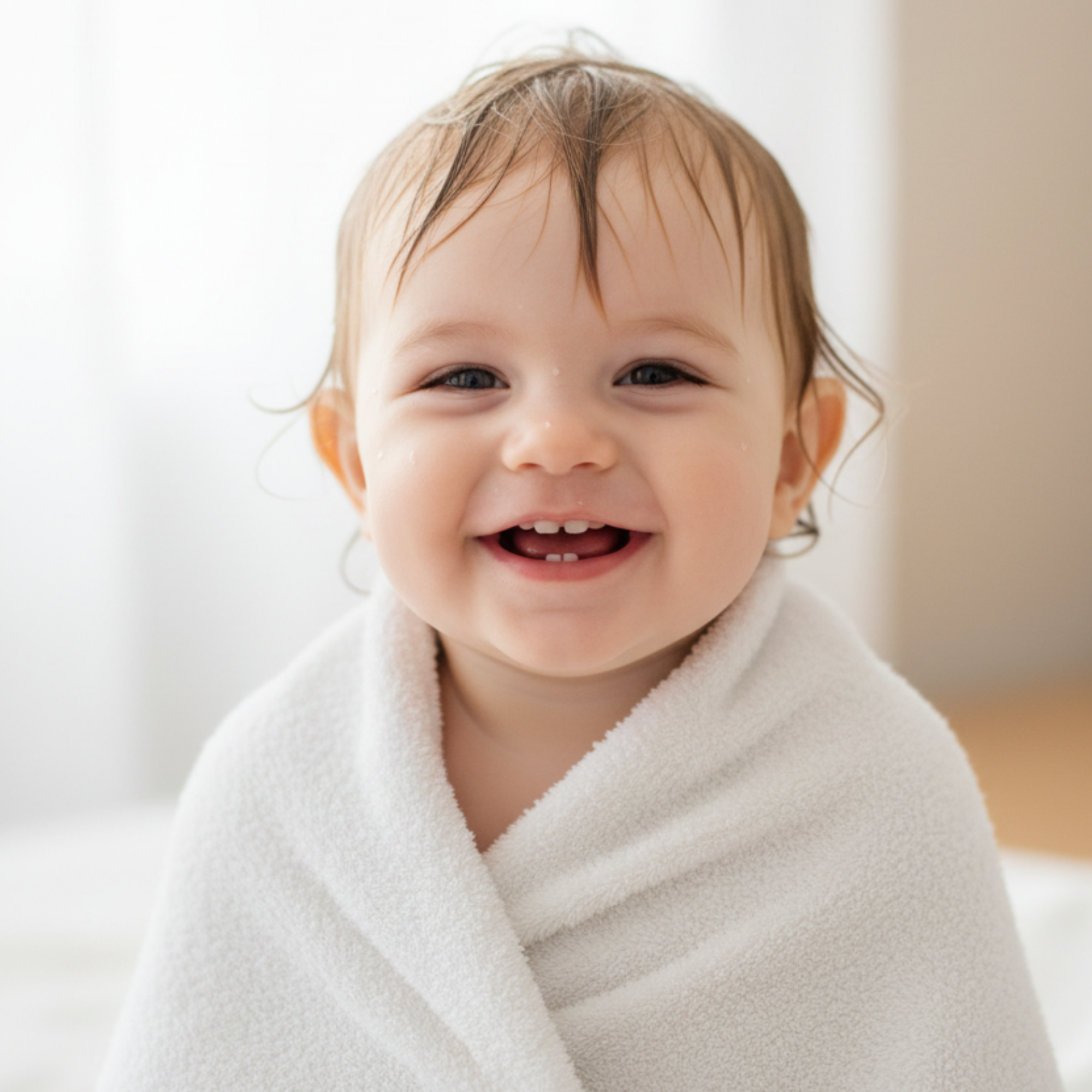 Happy baby with clean hair