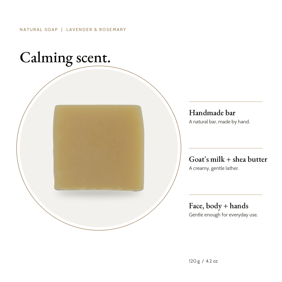 Lavender & Rosemary Natural Soap bar with key benefits