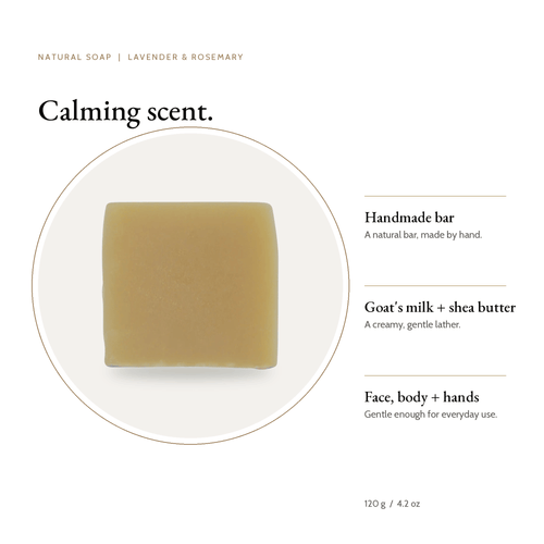 Lavender & Rosemary Natural Soap bar with key benefits