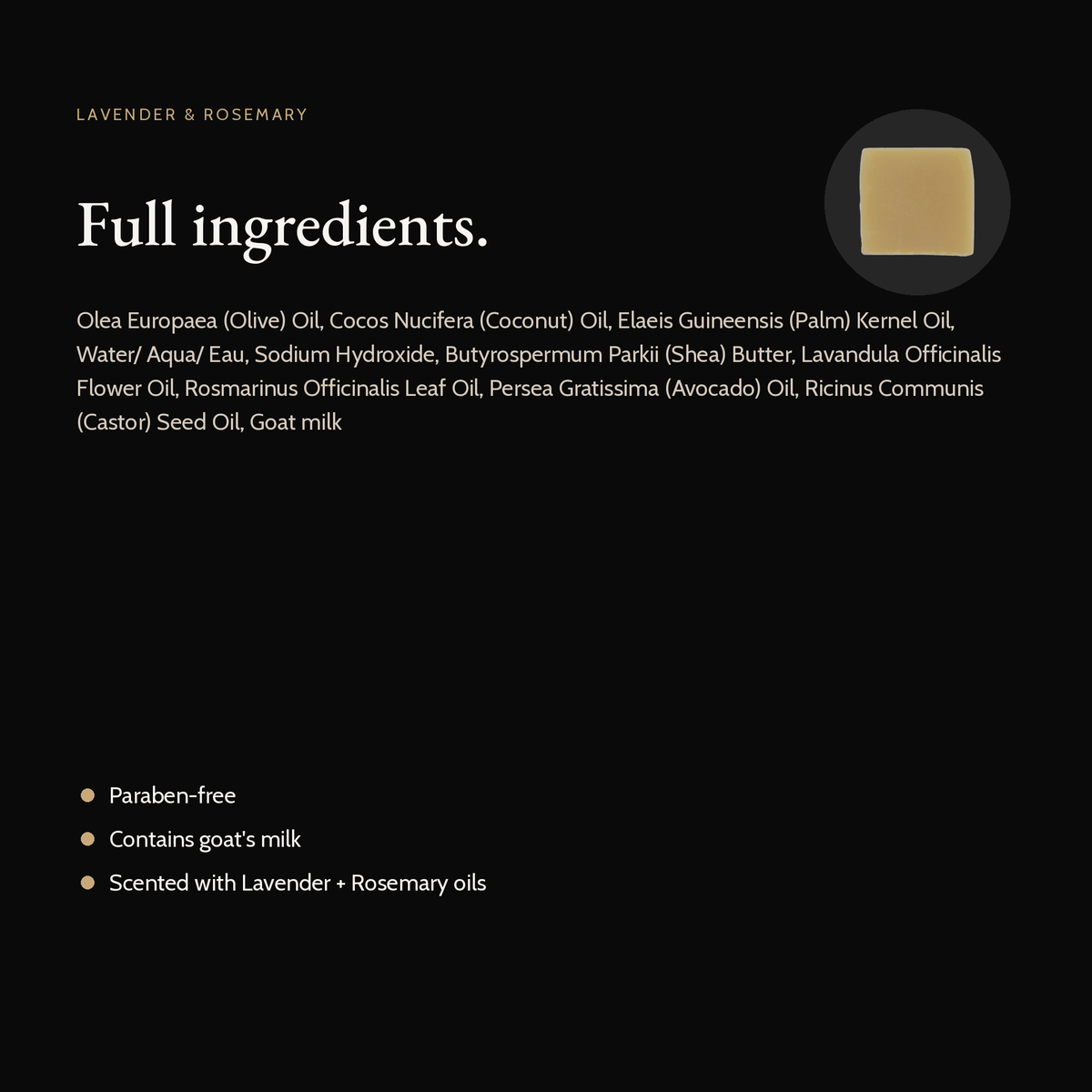 Lavender & Rosemary Natural Soap full ingredient list