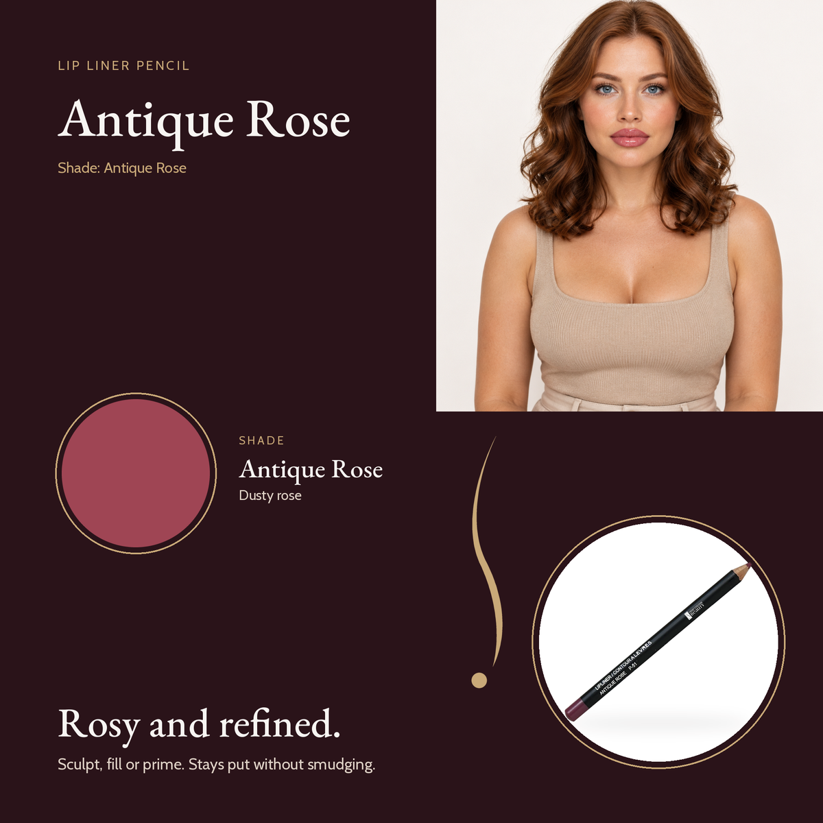 Lip Liner Pencil - Antique Rose shade card