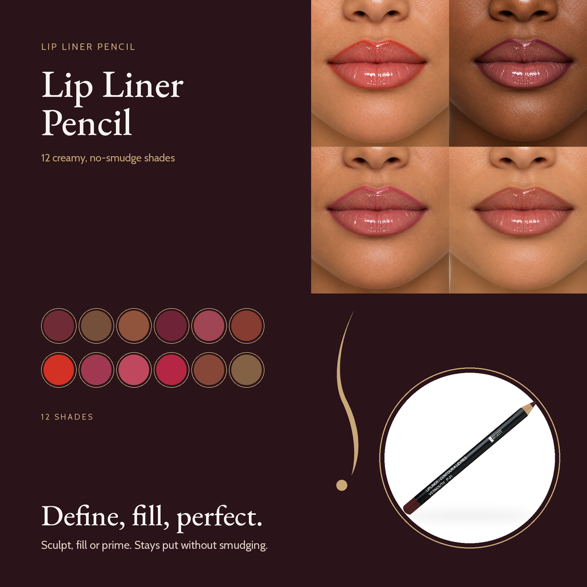 Lip Liner Pencil - 12 Shades | No-Smudge Formula