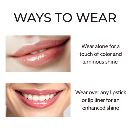 Lip product advertisement with text on ways to wear it