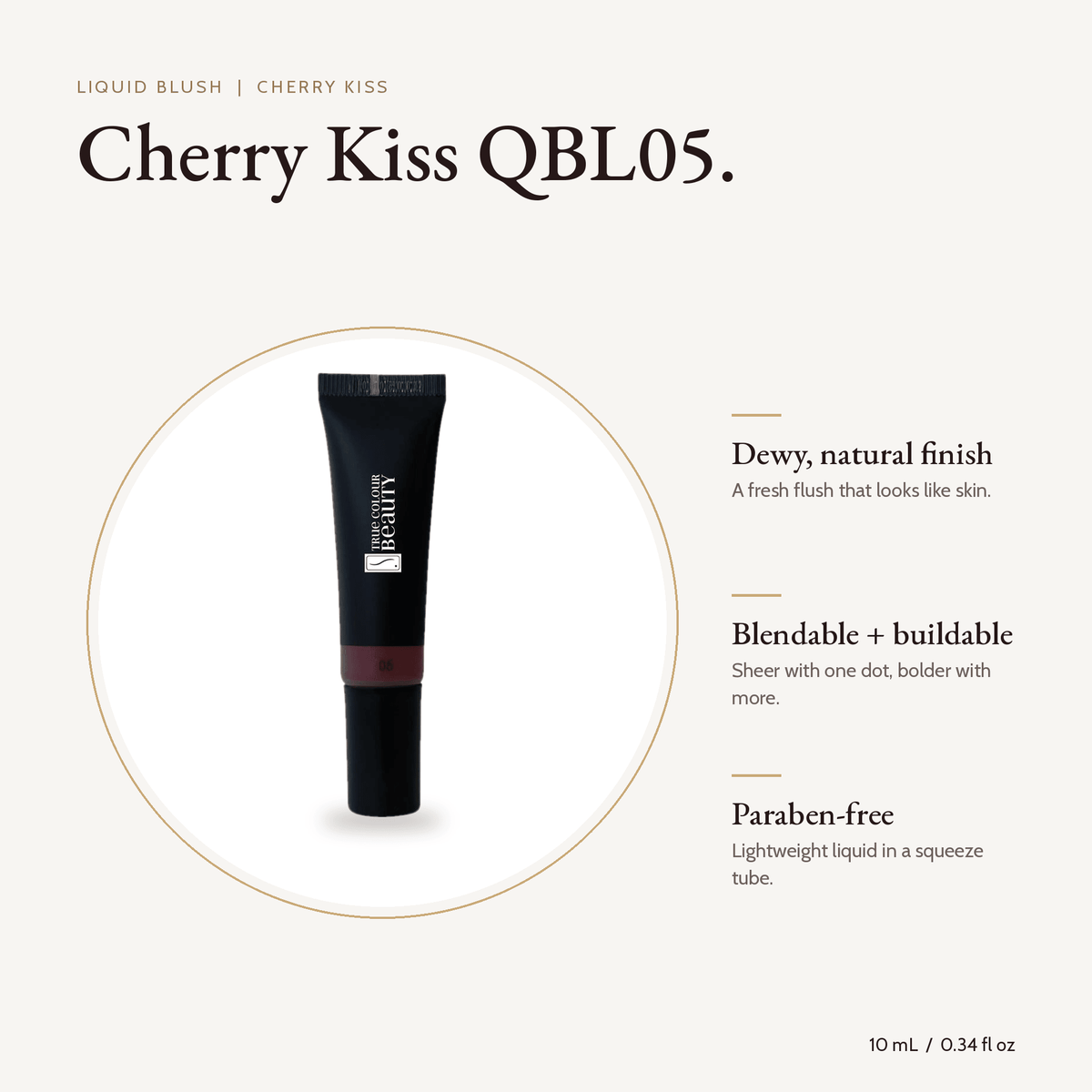 Liquid Blush Cherry Kiss tube, 10 mL with key benefits