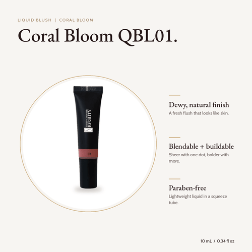 Liquid Blush Coral Bloom tube, 10 mL with key benefits