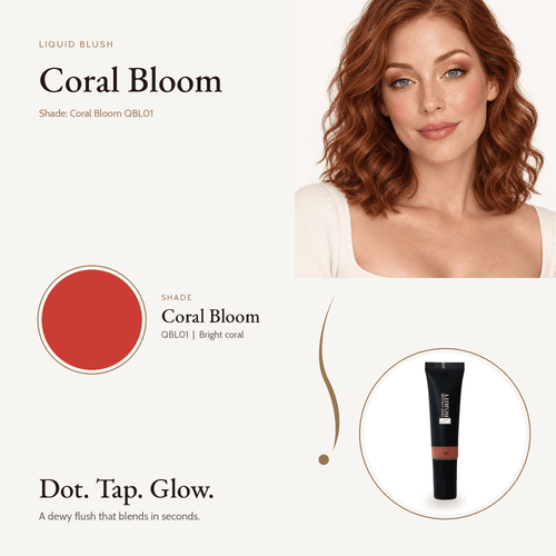Liquid Blush Coral Bloom shade swatch with model